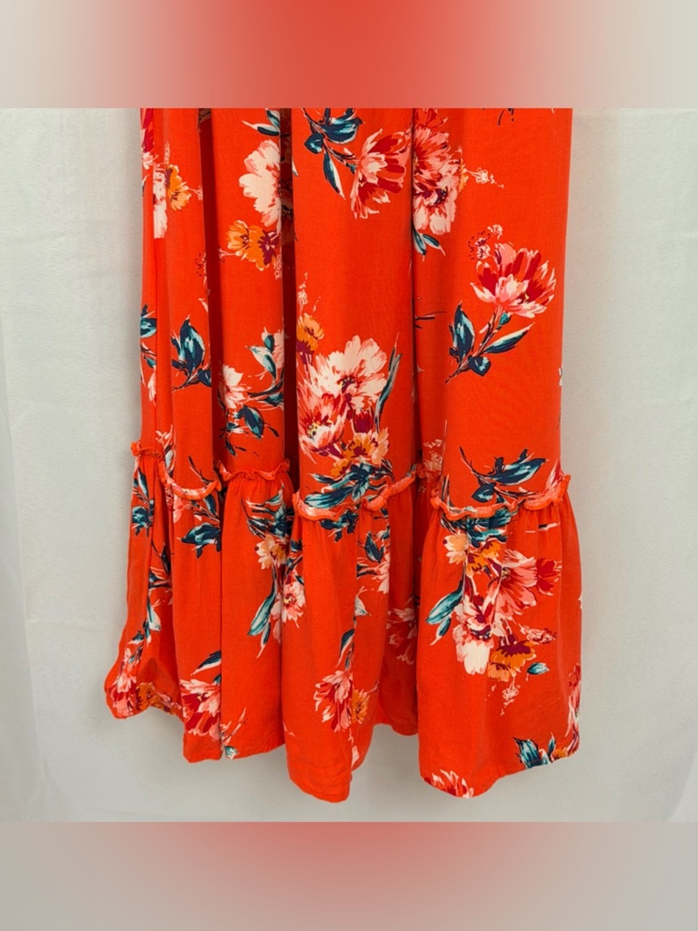 Band of Gypsies Orange Floral Spaghetti Strap Ladder Back Maxi Dress.        XS - Picture 4 of 6